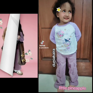 Little pineapple set kaos jeans bunny anak perempuan 3-4Y