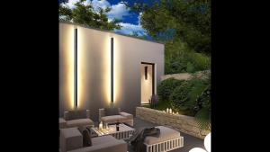 Outdoor Wall Lights Solar Patio Long Panel LED Lamp Outside Front Door Entryway Balcony Fence Up Down Warm Lighting Last 10Hrs