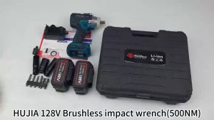 HUJIA Cordless Impact Wrench 128V Brushless Electric Wrench 1/2 inch 2 battery power tools
