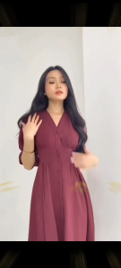 Dress Crinkle Midi Busui Fredly Premium Casual Korean Look - Dress Natal Korean Style - Dress Vintage - Dress Pesta Murah - Dress Casual