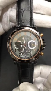 ADRIATICA Swiss Made Multifunction Day-Date Watches Black Rose Gold Details Mens Leather Strap Watch 45mm A8291.K226QF