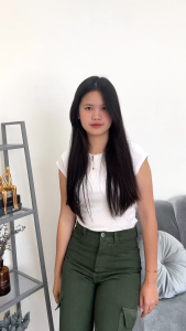 Celana Highwaist Cargo Loose Jeans Panjang Wanita Hijau Army Premium Bellzshop Size 27 sd 34