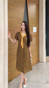 [Voucher 15% MOV 199K cap 100K Đầm chiffon họa tiết houndstooth HeraDG thiết kế cổ nơ cùng tone nổi bật sang trọng phù hợp đi làm đi chơi SDPBC3117