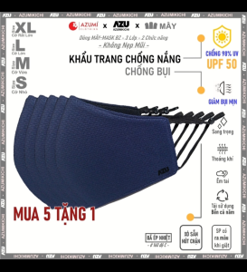 Khẩu trang vải chống nắng 3 lớp chống Tia UV chống bụi không nẹp mũi màu Xanh Đen Azumikichi - BZ1
