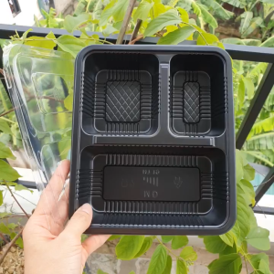 Set 50 khay cơm 3 ngăn HT19 - Đựng cơm đồ ăn mang đi - Đồ nhựa dùng 1 lần