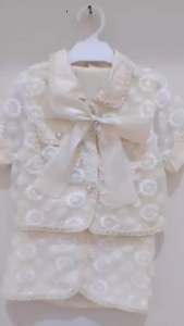 Setelan Anak Perempuan Import Model Pita Besar Dada Brokat Bunga Rok Mini Kancing Kekinian