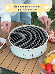 Bếp nướng than hoa để bàn size 30 cm bếp nướng tròn không khói lò nướng thịt