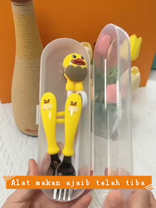 3 in 1 Set alat makan kartun anak Sumpit Pelatihan Bayi Stainless Steel + Sendok + Garpu Set / Peralatan Makan Pelengkap Anak432