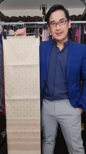 27.ผ้าฝ้าย ผ้าทอทั้งผืน ลายล้านนาสารภีสีครีม