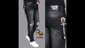 Celana Jeans Pria Panjang Sobek Ripped Lutut New premium Black Jazz Grey Hitam Skinny SlimFit Pensil