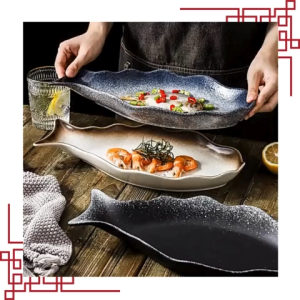 J Ceramics Japanese Style Fish Design Serving Platter Microwavable Safe Porcelain Dish Plate For Seafoods Sushi Salad