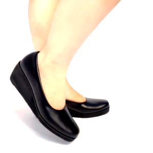 Rona Sepatu Wedges kerja wanita warna hitam UKURAN BIG SIZE JUMBO 38 SAMPAI 45 bahan premium lentur empuk outsol rubber eva tidak licin SEPAT GURU SEKOLAH