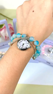 Jam Tangan Wanita Perhiasan Gelang Mutiara Manik Manik Terbaru Motif Unik Elegan Style Korea Fashion