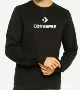 Jaket Sweater Crew Neck Convese Bahan Kain Fleece Warna Hitam Ready Size S/M/L/XL/XXL/XXXL