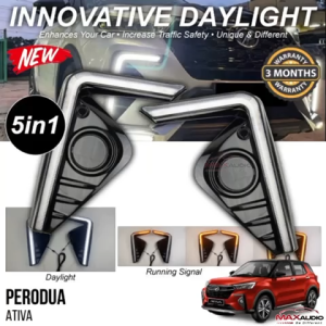 5in1 LED Daylight w/ Running Signal PERODUA ATIVA Fog Lamp Cover Front Bumper Daytime Running DRL