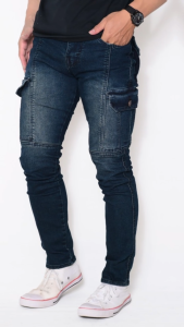 Celana Jeans Cargo Slimfit Panjang Pria Bahan Denim Melar Underline Long pants kargo outdoor gunung
