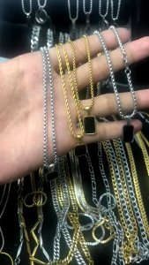 Kalung Titanium Persegi Geometris Pria & Wanita Liontin Kotak Enamel Keren Anti Luntur