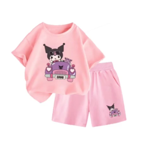 Set bộ quần áo cộc tay hình Kuromi Lái Xe dễ thương chất vải cotton mềm mịn co giãn thoáng mát phù hợp cho mùa hè
