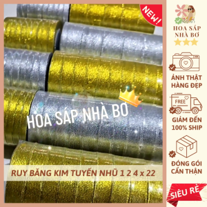 [SỈ LẺ RẺ] Ruy băng kim tuyến nhũ 1 2 4cm x 22m làm nơ gói quà hoa handmade - Hoa Sáp Nhà Bơ