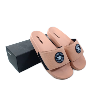 Sandal slide Casual wanita tipe selop slip on warna peach logo hitam grade premium