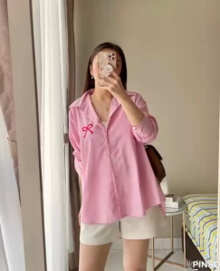 SJM KEMEJA SALUR RIBBON BORDIR PITA BAHAN KATUN GARIS-GARIS VIRAL OVERSIZED PULLSIZE 8097ribbon