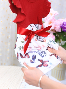 【Ready Stock Selangor】Baju Raya Baby Girl 6-36 Bulan | Gaun Kanak-Kanak Perempuan Short Sleeve Butterfly Print Corak Rama-Rama - Tali Pinggang Maroon/Purple/Pink | Princess Dress Birthday Party Christening Formal