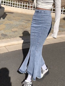 Skirt Jeans fishtail Blue fashion design causal highwaist stretch denim premium quality Korean style