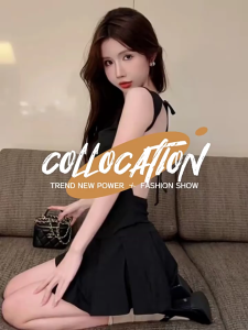 MOMECHER ฝรั่งเศสหวานและเผ็ดหลังผูกชุดสีดําน้อยชุดกระโปรงเอว A-line