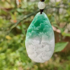 Light Purple with Light Green Double Tones Natural Type A Jadeite pendant carve with scenes come with certificate weight 26.36 grams 57.30 * 32.20 * 7.10 mm suitable for your daily wear or for collection (pendant116)
