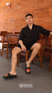 NAHA - Sandal Slop Pria Distro Wanita Karet Api Hitam Size 34 - 43