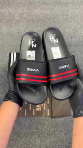 NAHA - Sandal Slop Pria Wanita Karet Strip Hitam Distro Size 34-43