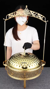 8L Food Warmer Renda Berlian Stainless Rolltop Renda Berlian Kenduri Prasmanan Bulat Gold Chafing Dish Bagus