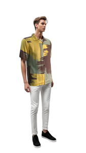 Kemeja Rayon Modern dengan Desain Abstrak Coretan Kuas