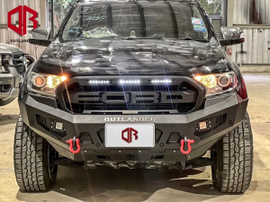 กันชนหน้าออฟโรด ฟอร์ด เรนเจอร์ 2016-2021 Ford Ranger รุ่นธันเดอร์ (Thunder front bumper) - กันชนหน้าเต็มมีห่วงแดงโอเมก้า 1คู่ ไฟLEDตัดหมอก