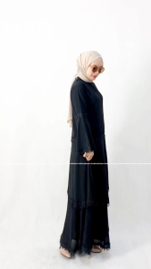 Andinicollection Abaya Maxi 160 Miraj Jetblack Umroh Hitam Putih Renda Bordir Dewasa Muslimah