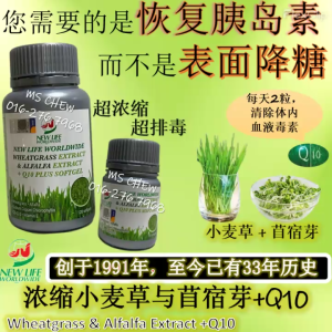 New Life Wheatgrass & Alfalfa Extract + Q10 120softgel（Halal） 浓缩小麦草与苜宿芽 +Q10 120粒