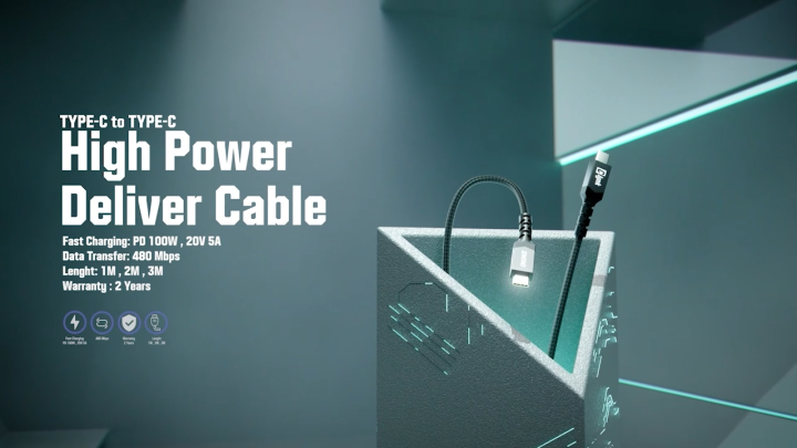 ERGONOZ Clynk สายชาร์จ TYPE-C 100 วัตต์ PD 100W 20V 5A สายส่งข้อมูล 480 ...