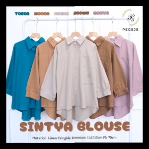 BISA COD Atasan Wanita Kemeja Linen Motif Polos Warna Cantik & Menarik Sintyaa Blus