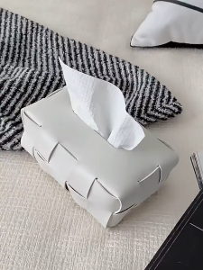 【Woody】Modern Knitted Tissue Box Cover PU Leather Tissue Holder