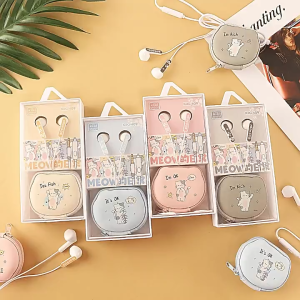 [KIKI-409] Set Earphone KUCING MEOW / Headset Karakter Animal Cat Lucu / Wadah Earphone Bentuk Kucing / Earphone Meow