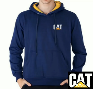 Jaket Hoodie Jumper Pull Over CAT Lengan Panjang Bahan Kain Flecee Warna Navy Blue & Kuning