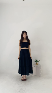 BAGGU Nakia Layer Skirt Black / Rok Linen / Rok Layer Hitam / Korean Skirt