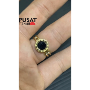 Cincin Titanium Roma Bulat Hitam Wanita Fashion Kekinian Anti Karat Model Elegan | PUSAT TIMUR