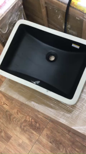 CHẬU RỬA MẶT LAVABO ÂM BÀN MEN ĐEN CHỮ NHẬT GRV 1803 BLACK Đẹp sang trọng quý phái