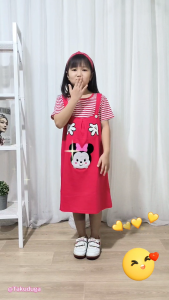 Baju Pakaian Anak Cewek Perempuan Dress Overall Kaos Katun Usia 3 4 5 6 7 8 Tahun Bordir Tsum Tsum