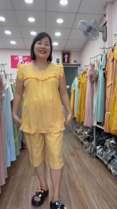 Đồ bộ bầu mặc ở nhà size từ 40kg tới 80kg lửng có lưng thun điều chỉnh vải lụa cao cấp thoáng mát không nhăn nhà HANNA