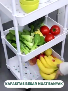 PROMO!! Rak Troli 3 Susun Serbaguna Rak Persegi Dapur Plastik 3 Tingkat Rak Kamar Mandi Square Dengan Roda Type XTC-2
