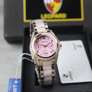 Jam tangan Wanita Leopard 2862 tali rantai keramik chrono off tanggal aktif analog original