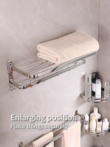 AUMU 304 Stainless Steel Bathroom Stand Organizer Rack No Punching Bathroom Hanging Rack Organizer Towel Rack Toilet