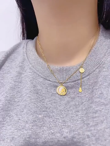 Kalung Titanium Rantai Combi MX Koin Vintage Fashion Korea Style Wanita Premium KL569